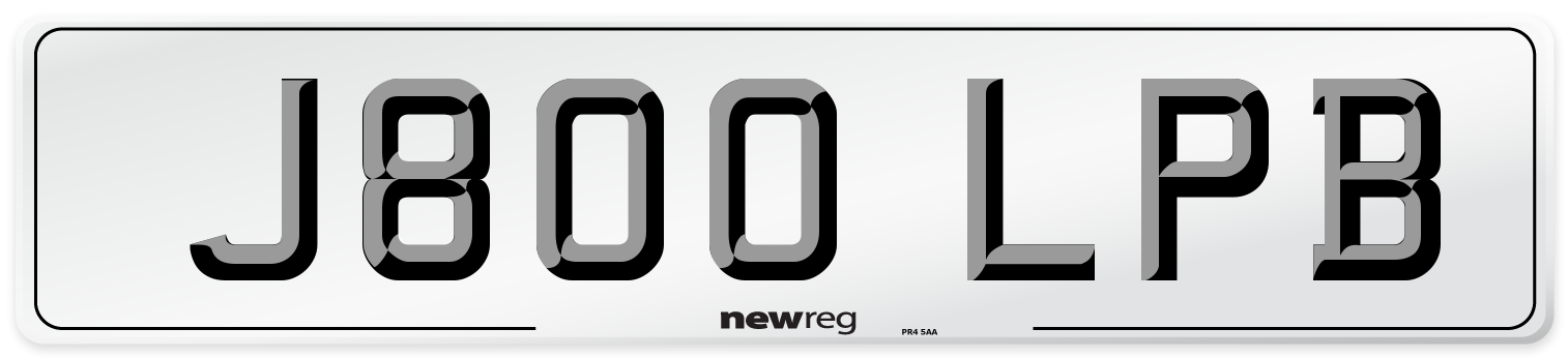 J800 LPB Number Plate from New Reg